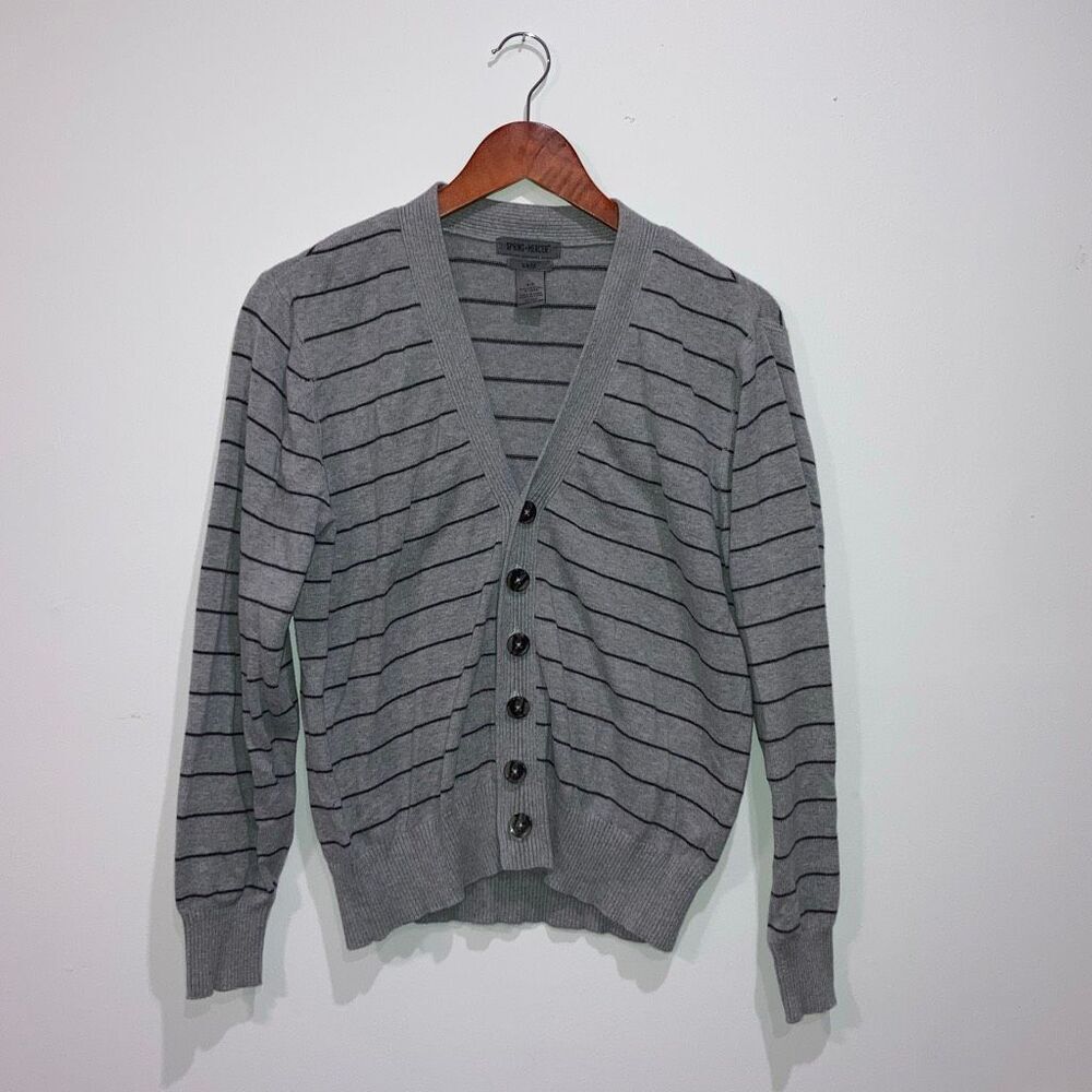 Spring + Mercer Gray Striped Button Front Cardigan Sweater Size S